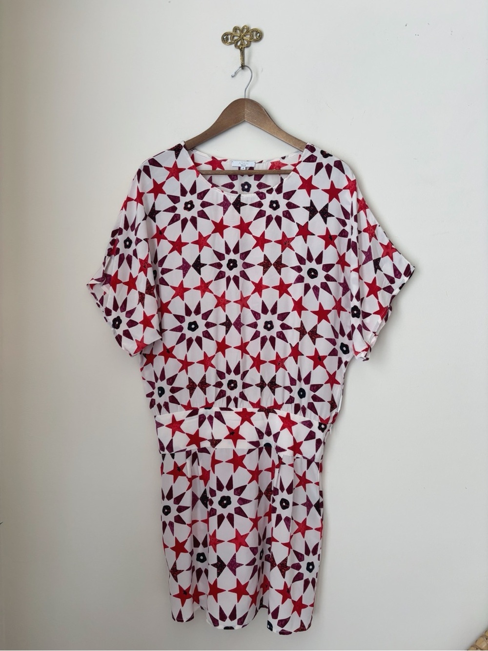 Adam by Adam Lippes Red Star Print Silk Festival Blouson Mini Dress Sz 6